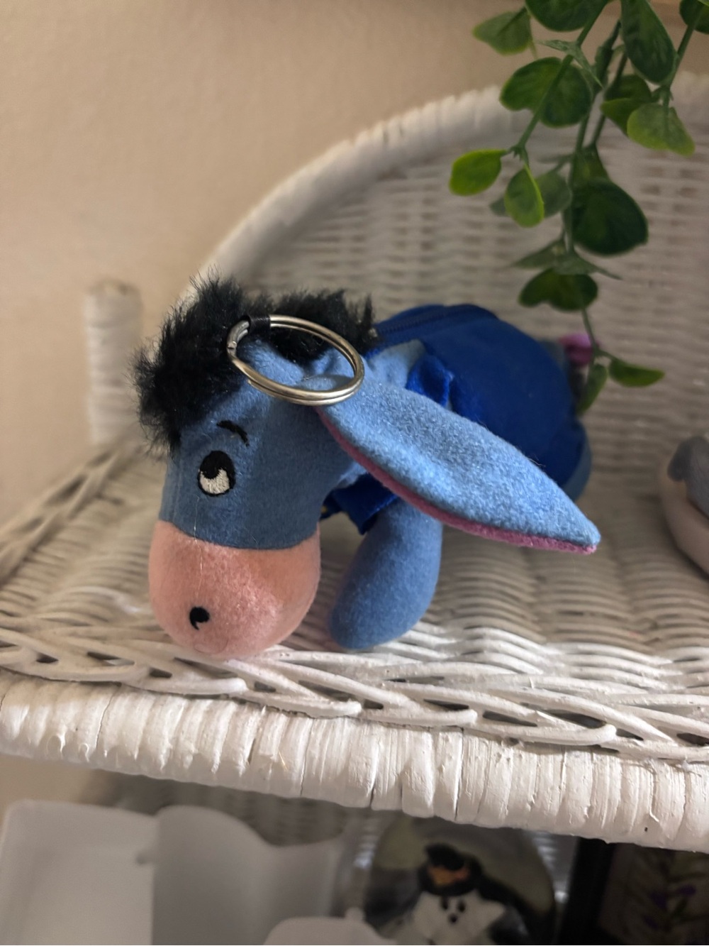 Vintage Disney Blue Eeyore Key Ring Plush with zipper pouch